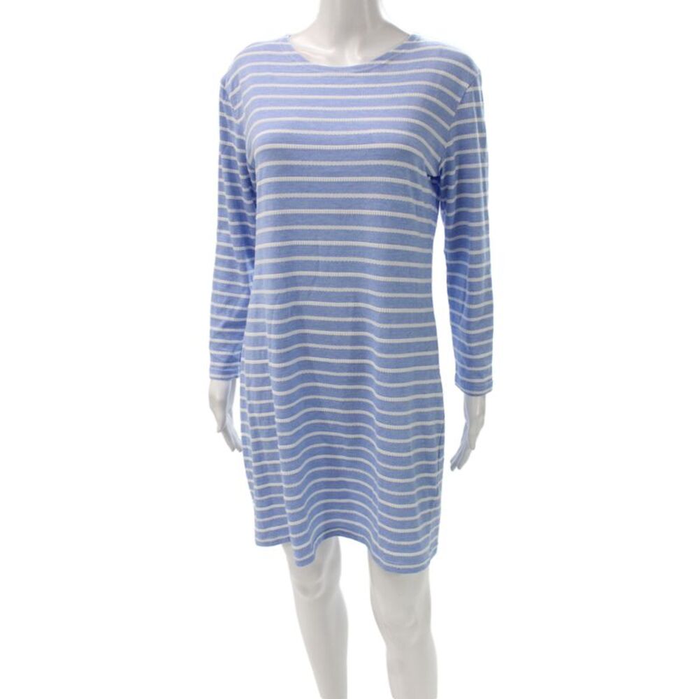 STS Sail To Sable Womens Shift Striped Blue Long Sleeve Round Neck Dress Size M